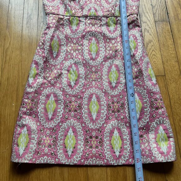 Milly Sz 4 Pink Gold Metallic Brocade Embroidered Sleeveless Cutout Sheath Dress - Picture 7 of 15